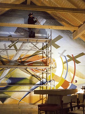 Lubo Kristek working on the altar in the Penzing chapel in 1977