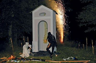 Unveiling of chapel with ceramic sculpture.